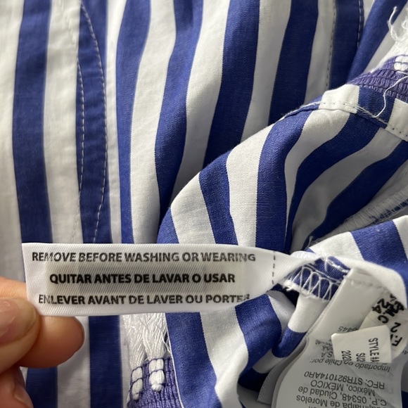 J.Crew Belted Cotton Poplin Tunic Dress Blue/White Stripe Tassels NWOT Size 0 - Picture 14 of 15